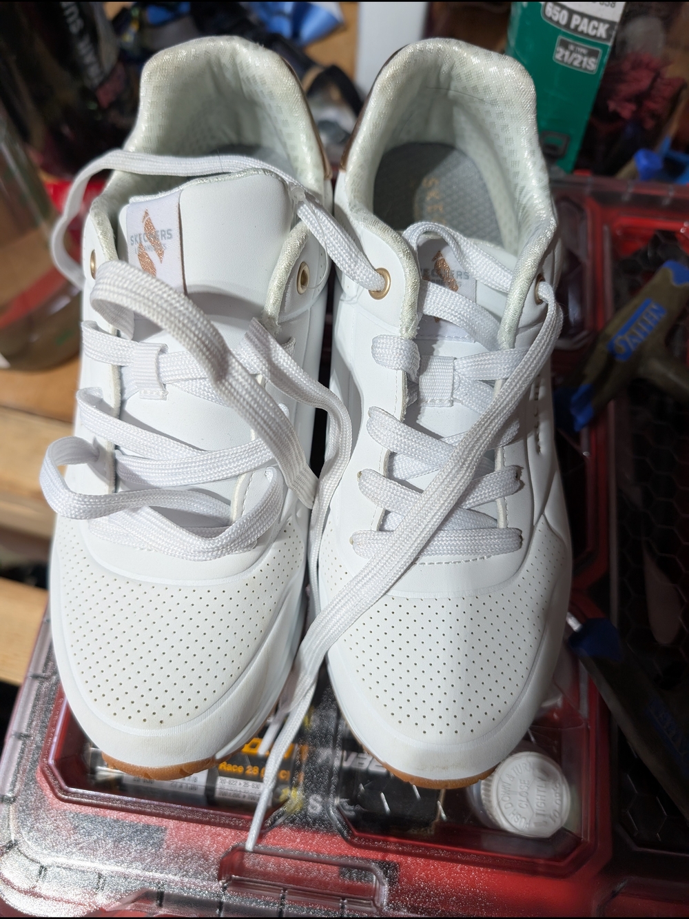 Sketchers Kids White Sneakers with Gum Outsole